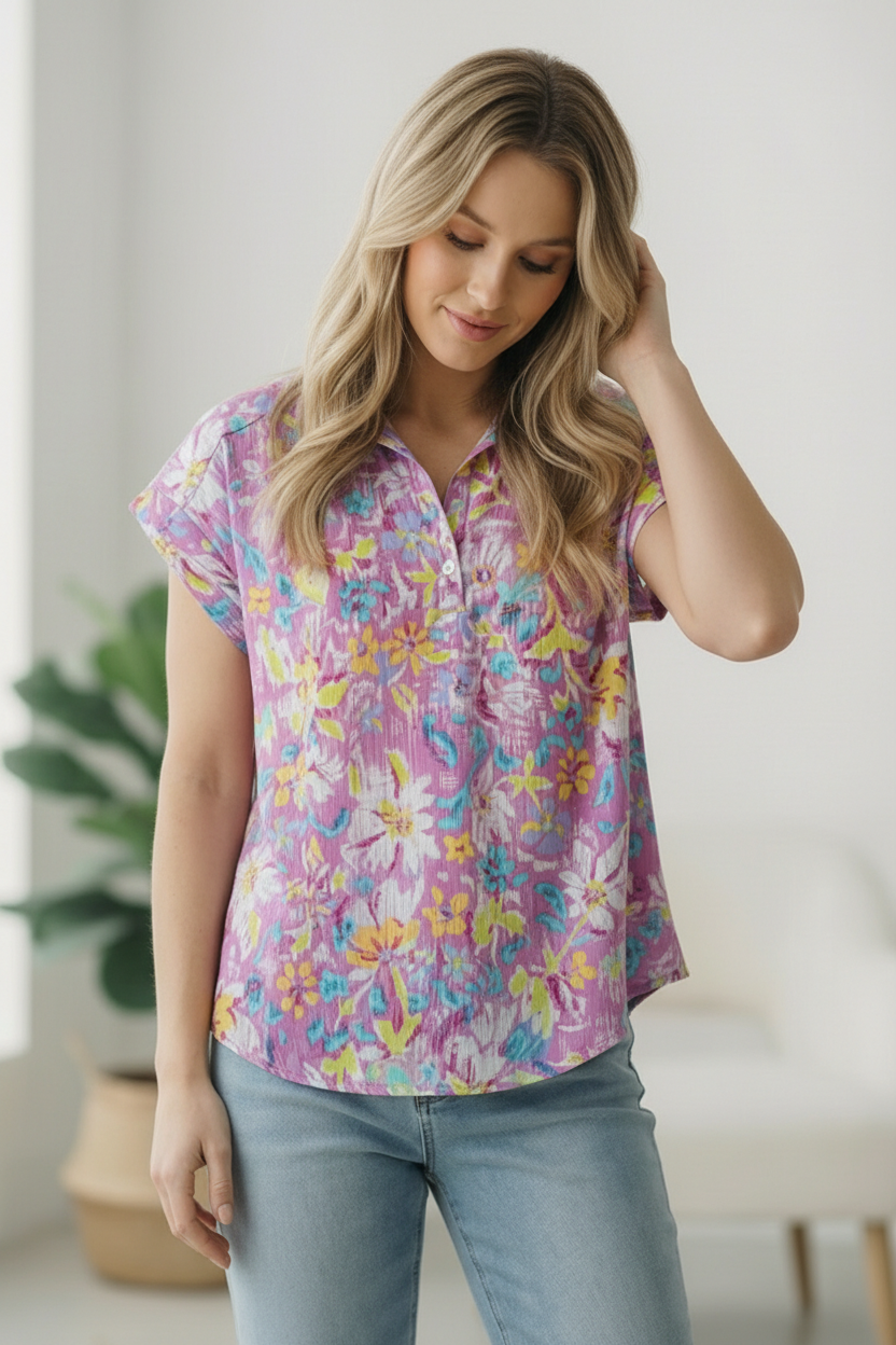 Pink Floral Print Top