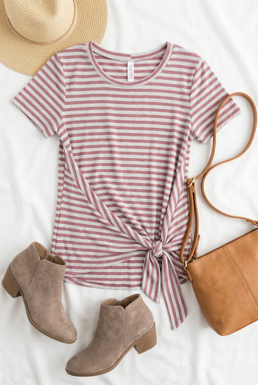 Mauve Tie Stripe Top