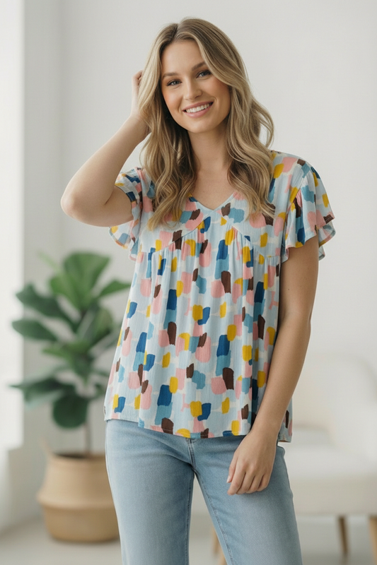 Blue Pastel Brush Blouse
