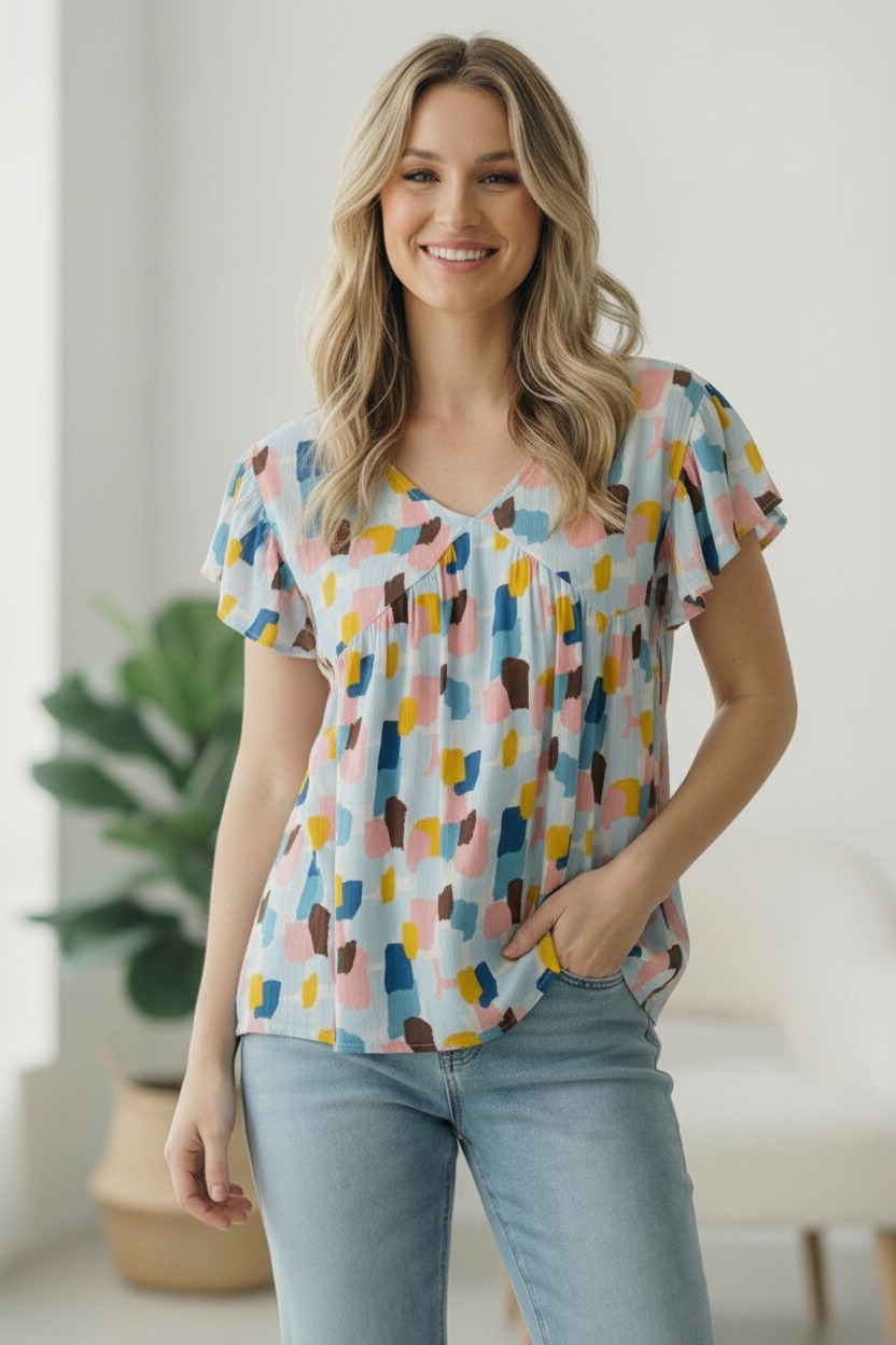 Blue Pastel Brush Blouse