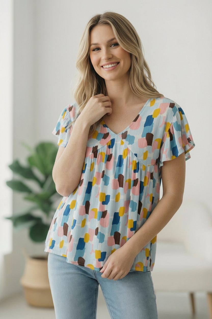 Blue Pastel Brush Blouse