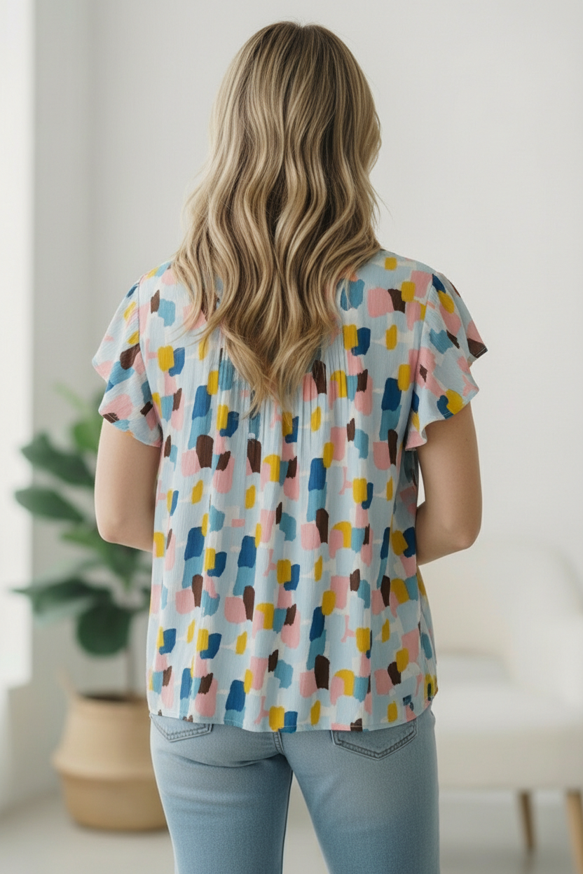 Blue Pastel Brush Blouse