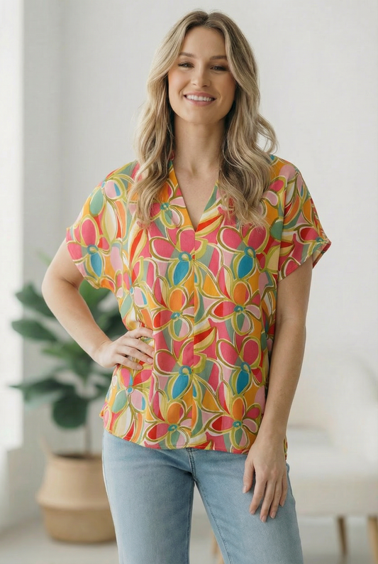 Multi Floral Woven Top