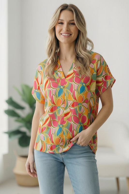 Multi Floral Woven Top