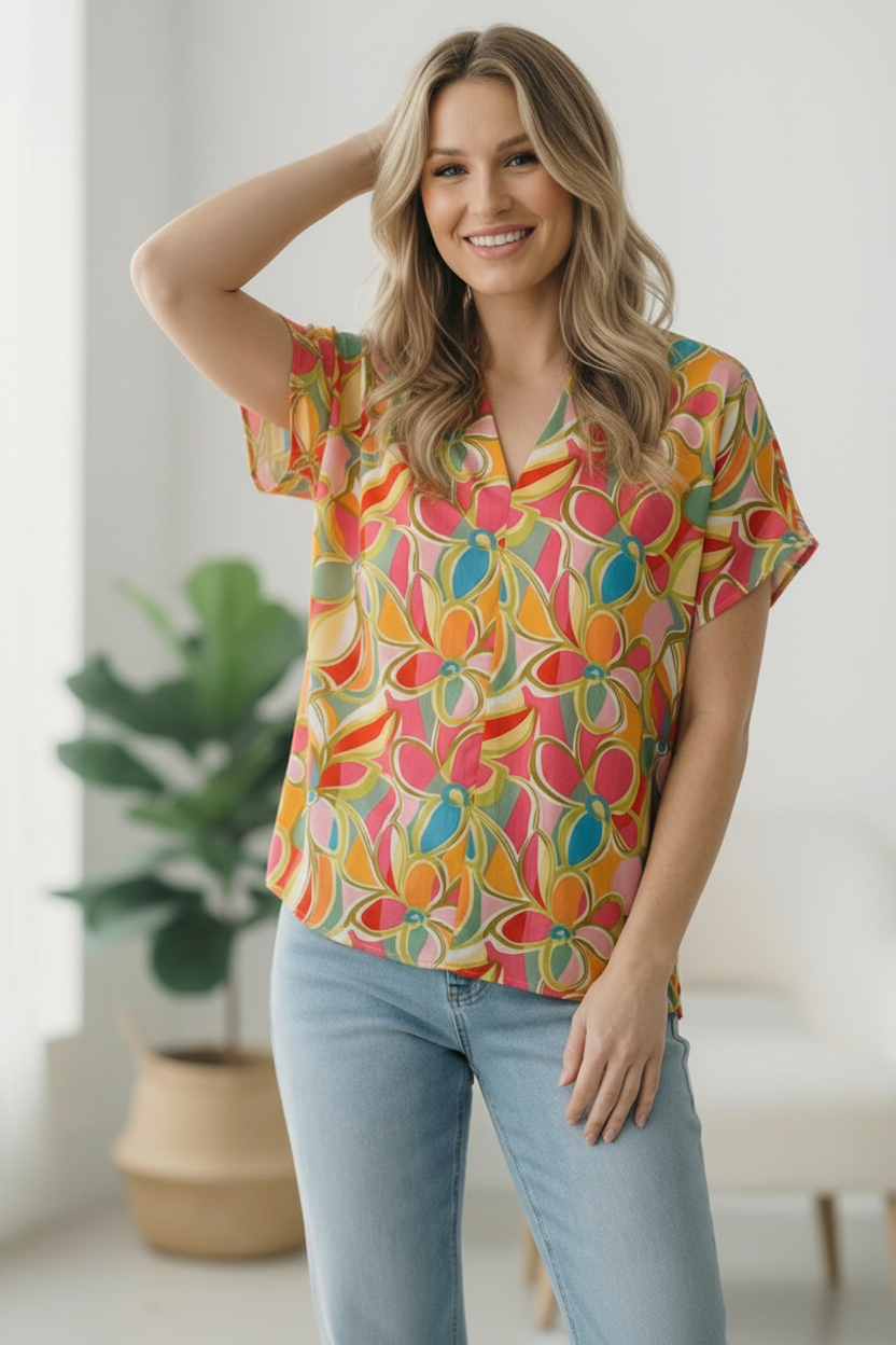 Multi Floral Woven Top