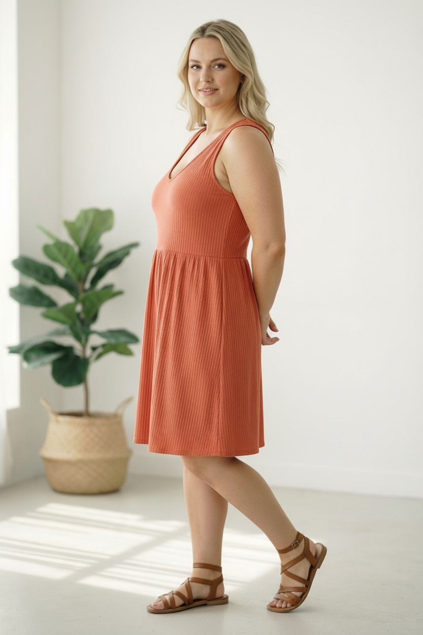 Plus Rust textured Back Design Dress