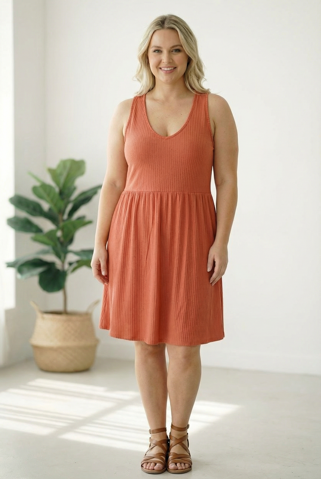 Plus Rust textured Back Design Dress