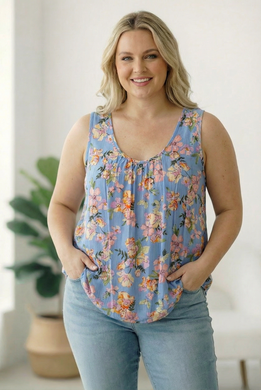 Plus Blue Floral Woven Top