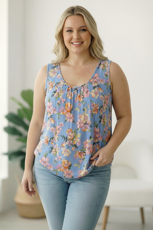 Plus Blue Floral Woven Top