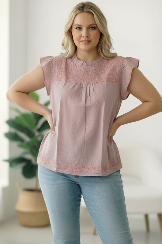 Plus Mauve Embroidered Blouse