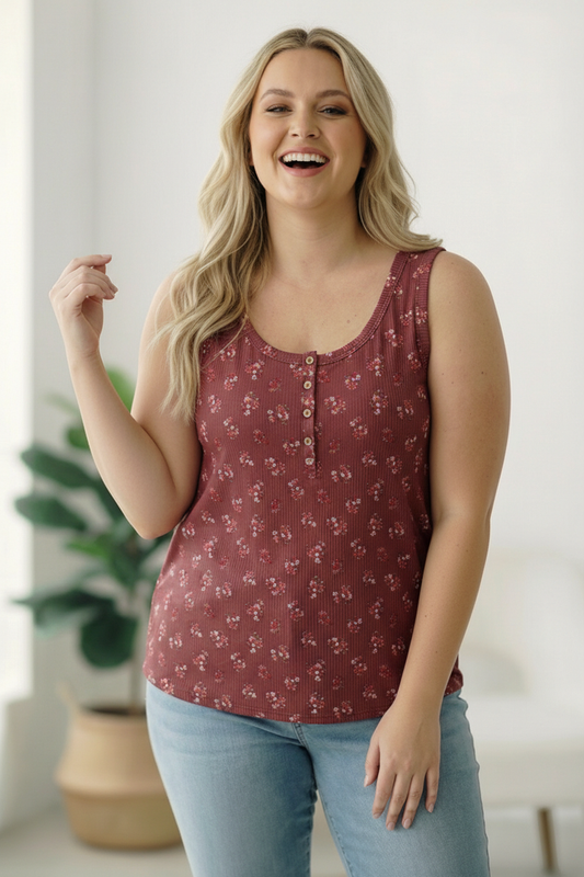 Plus Mauve Floral Button Top