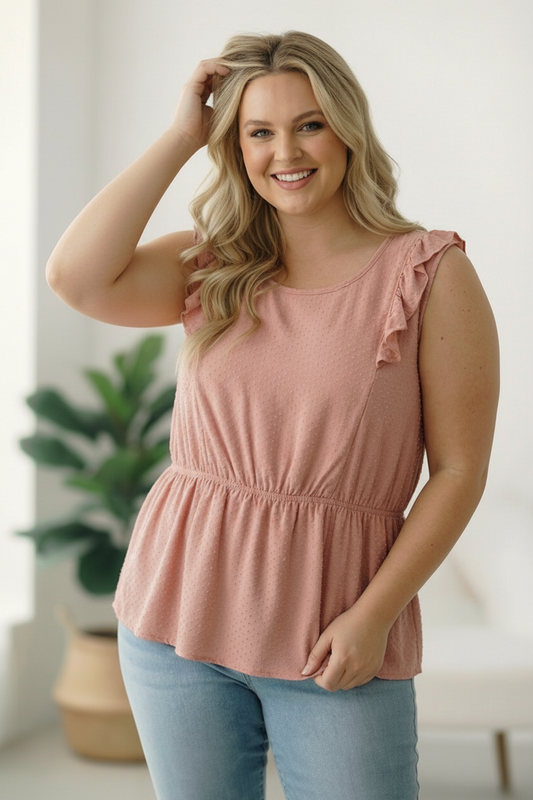 Plus Pink Peplum Dotted Top