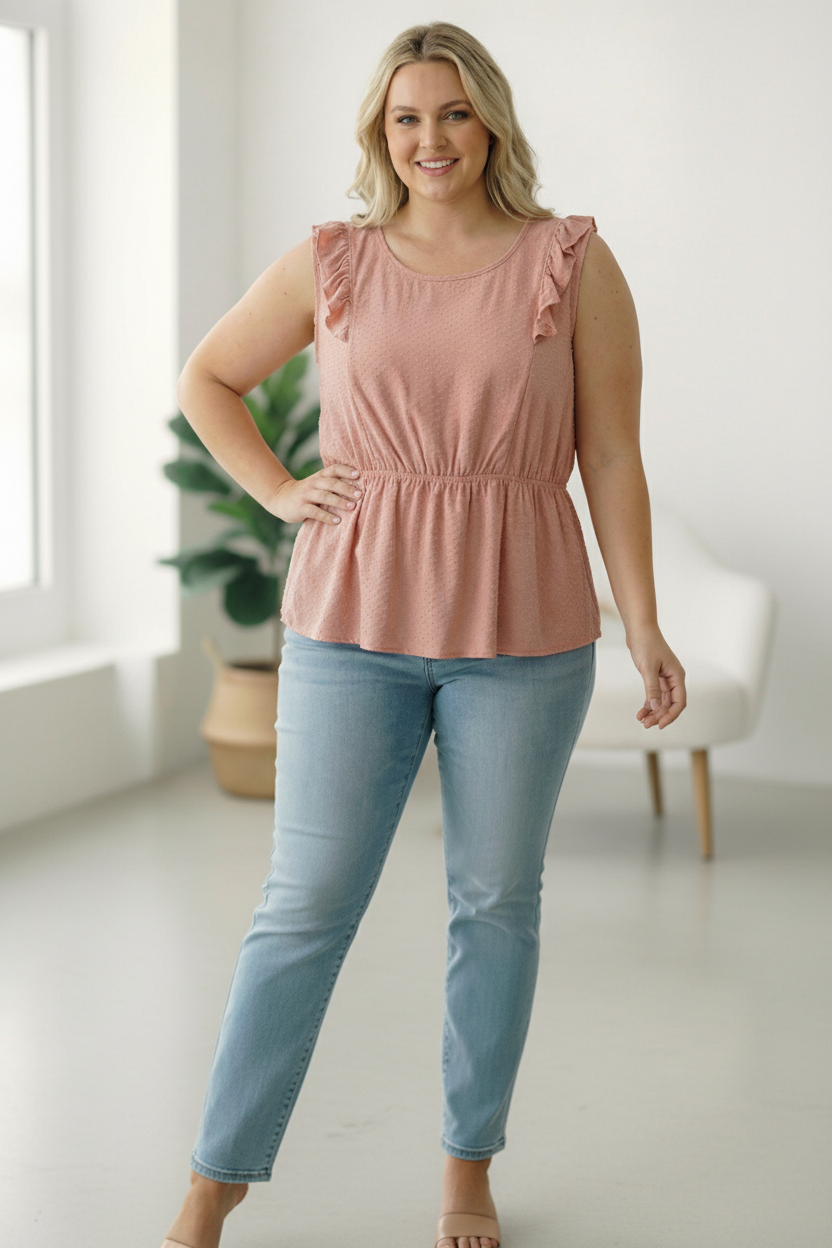 Plus Pink Peplum Dotted Top