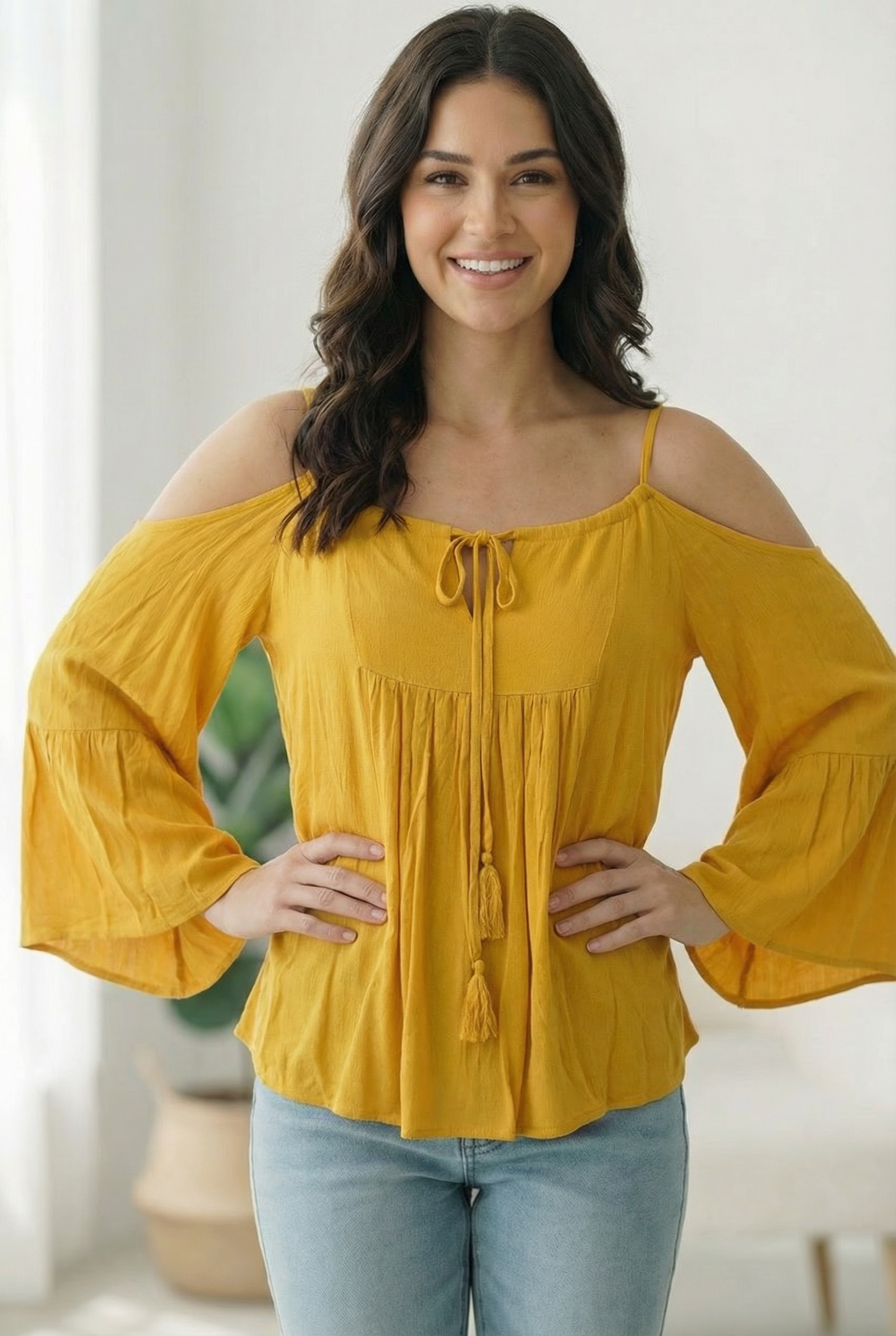 Yellow Cut Out Woven Top