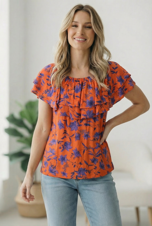 Plus Coral Floral Blouse