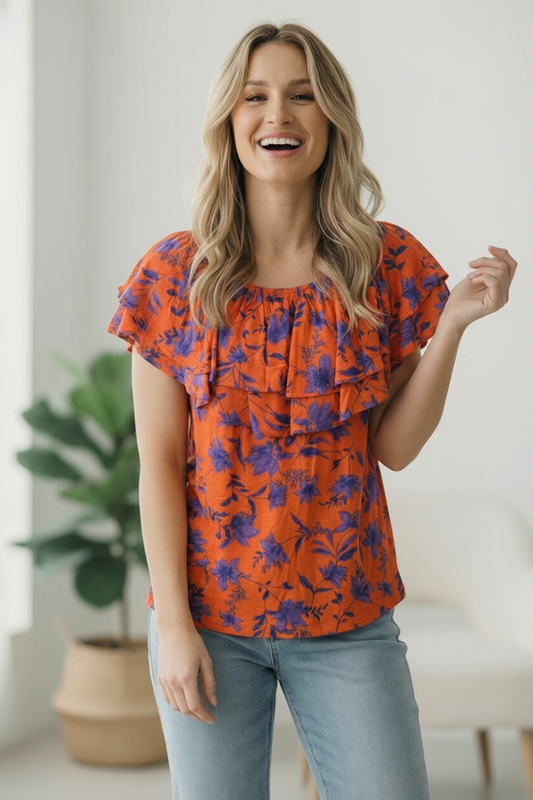 Plus Coral Floral Blouse