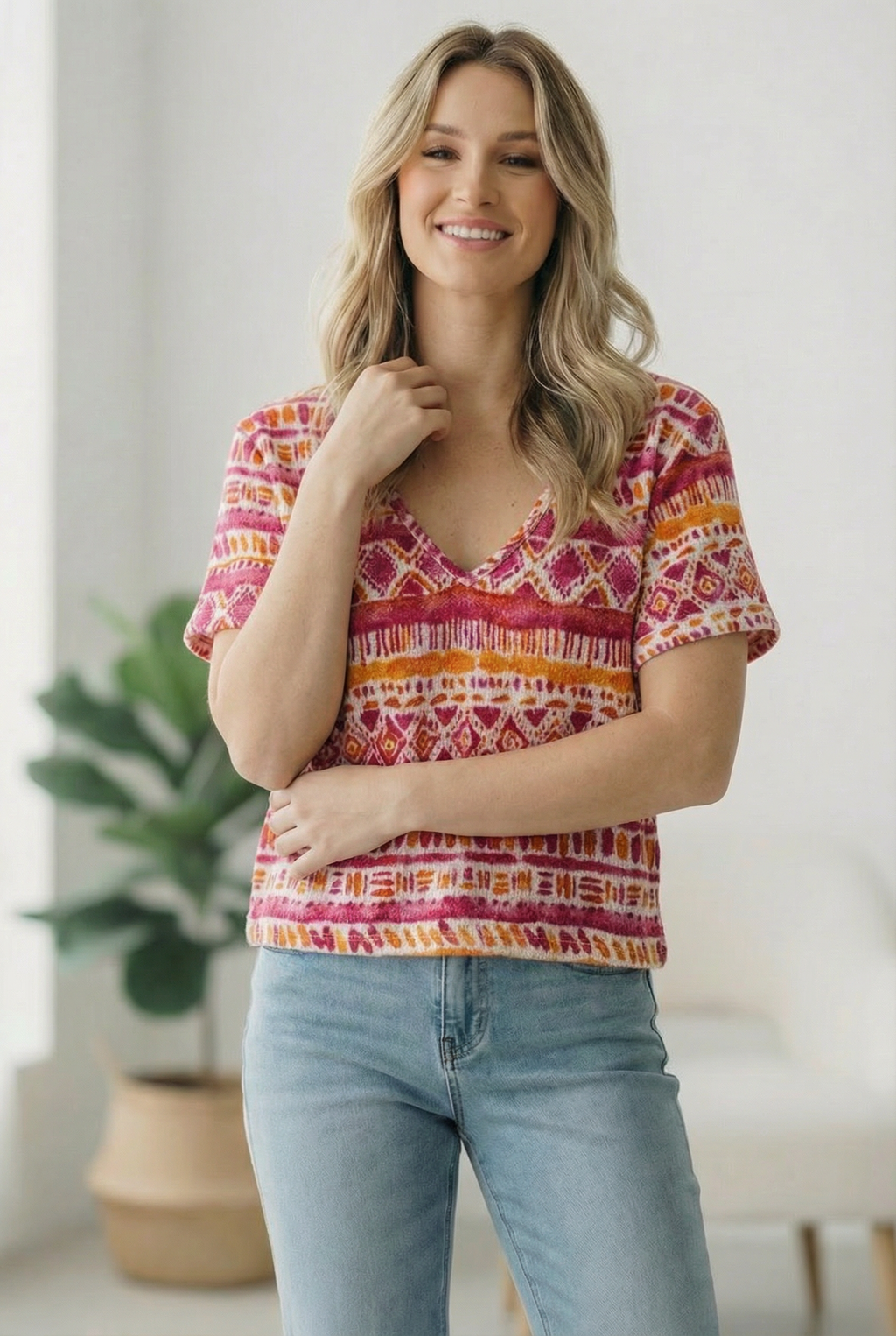 Fuchsia Print Top