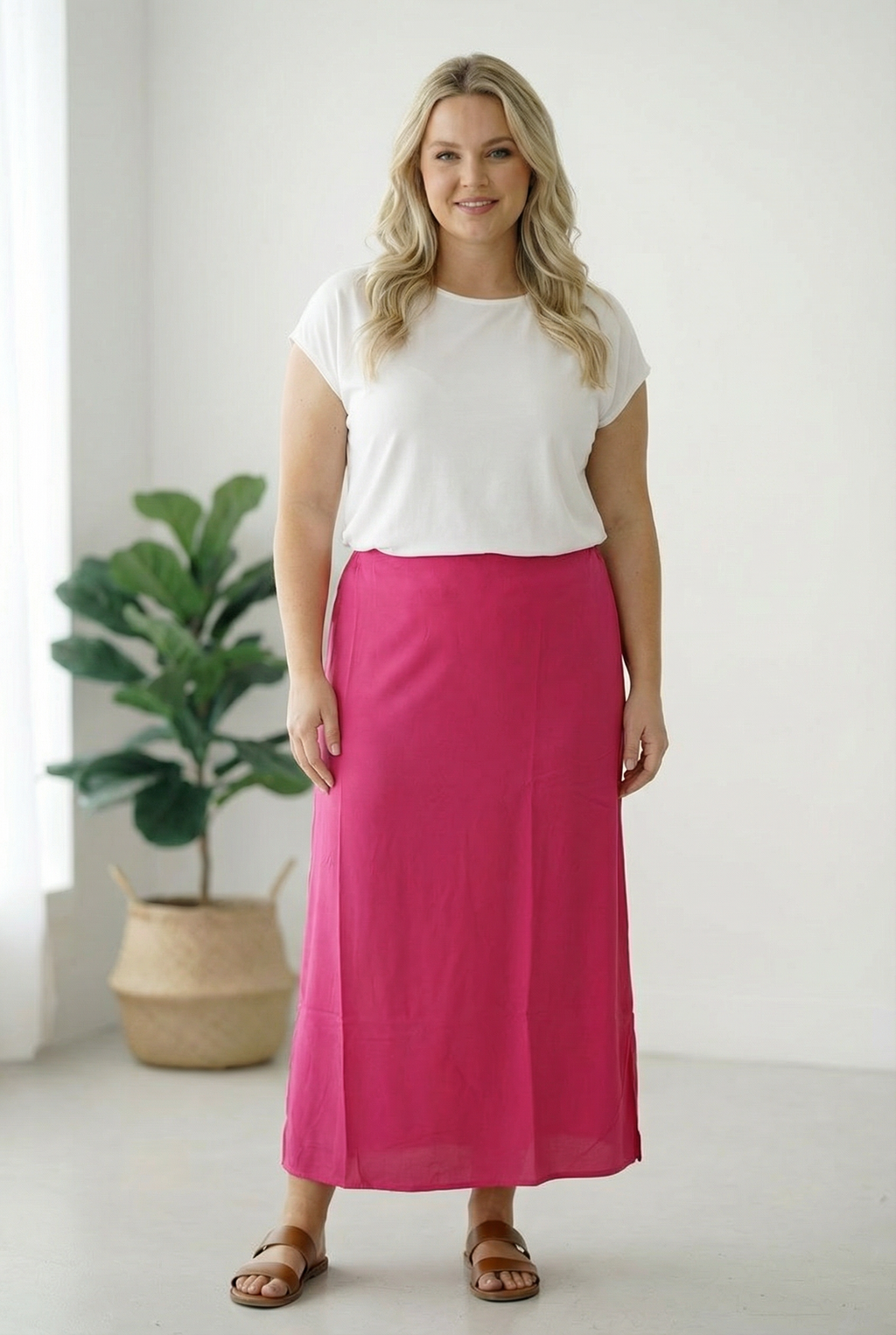 Plus Fuchsia Lined Woven Skirt