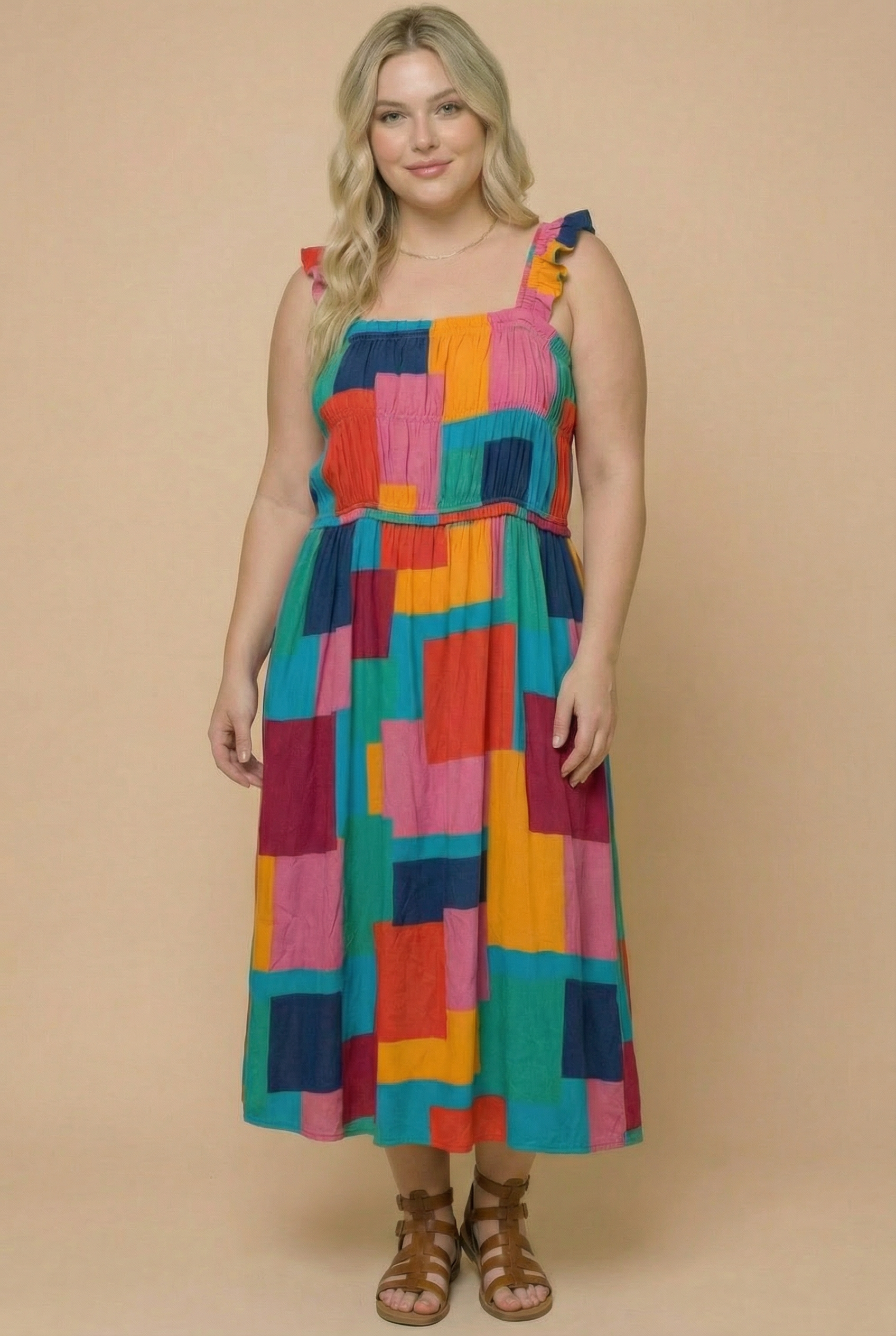 Plus Color Multi Design Dress