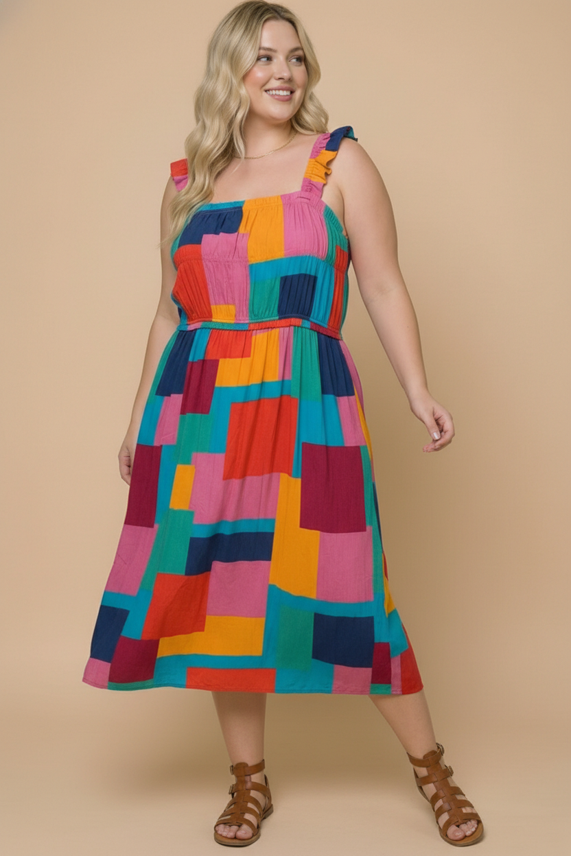 Plus Color Multi Design Dress