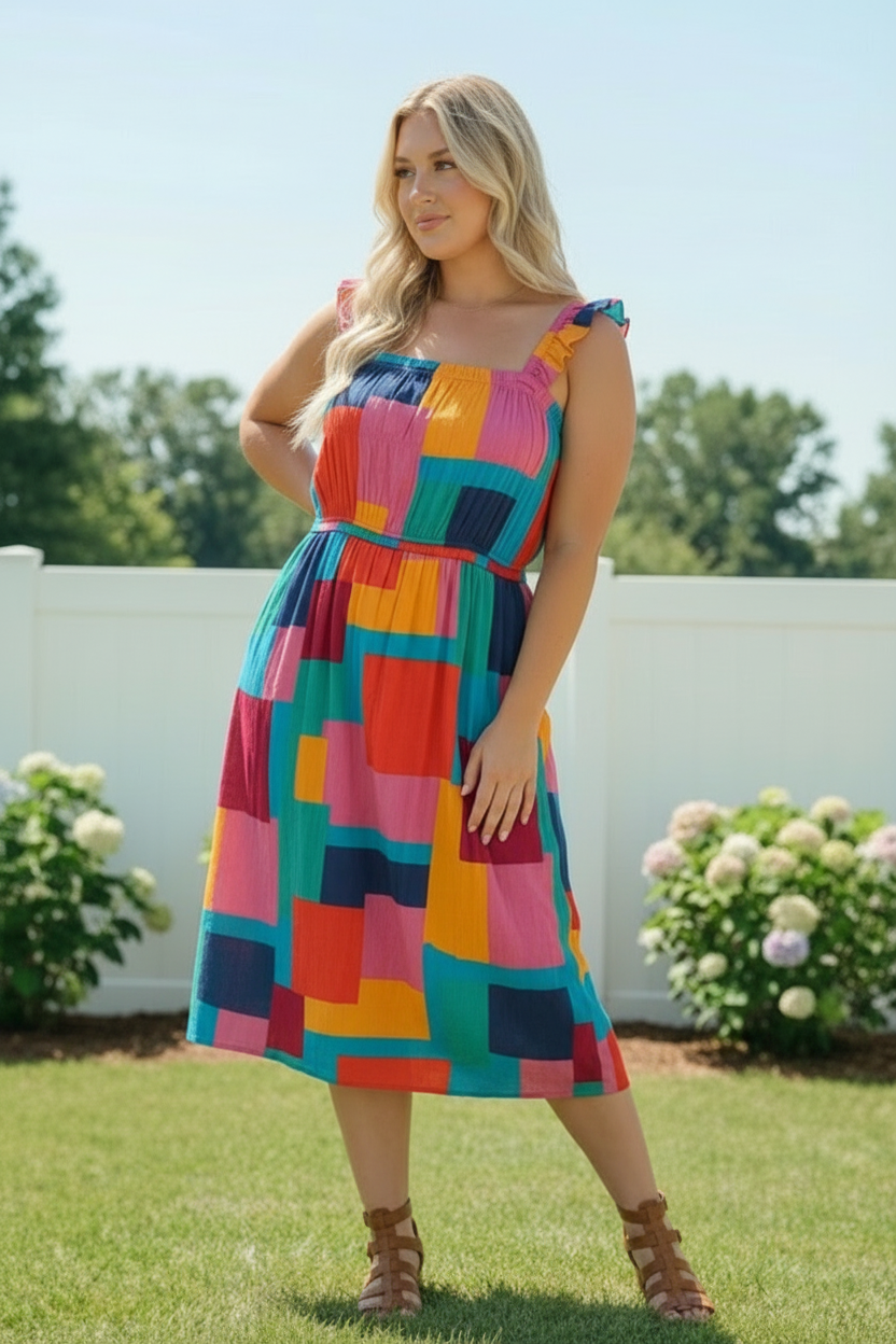 Plus Color Multi Design Dress