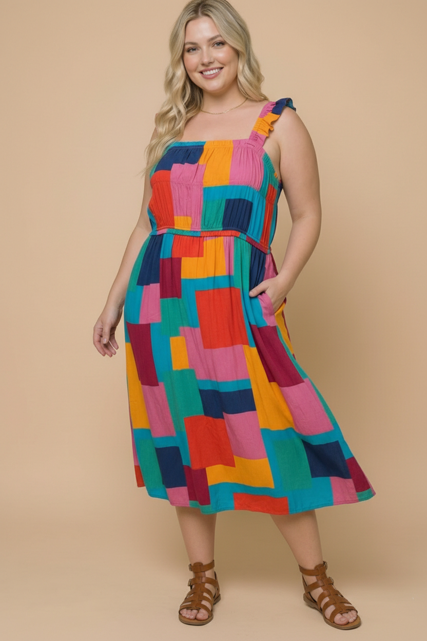 Plus Color Multi Design Dress