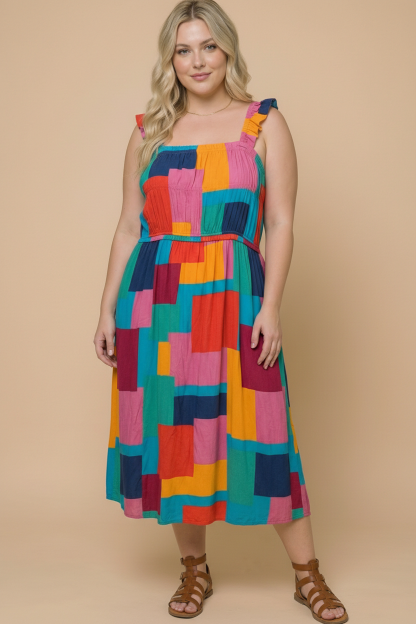 Plus Color Multi Design Dress