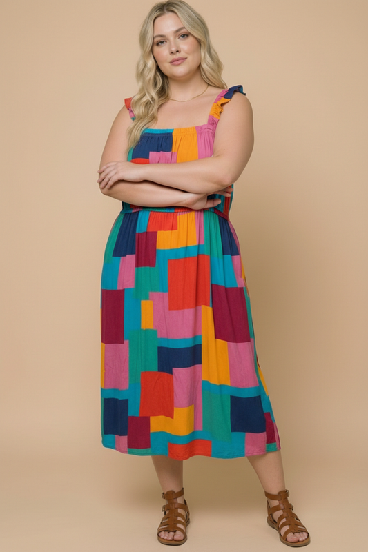 Plus Color Multi Design Dress