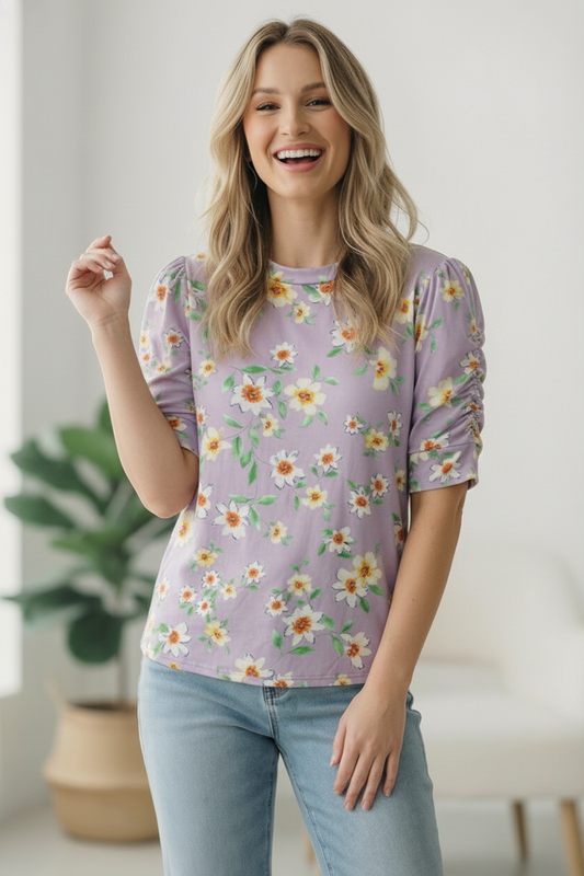 Lilac Floral Sync Sleeve Top