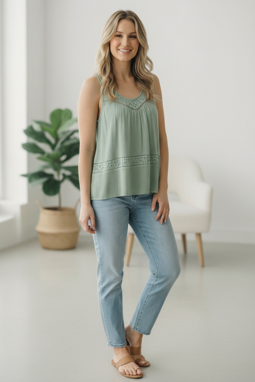 Mint Lace Inset Top