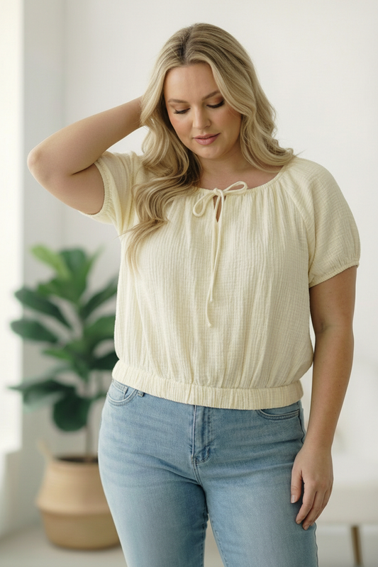 Plus Cream Crinkled Cotton Top