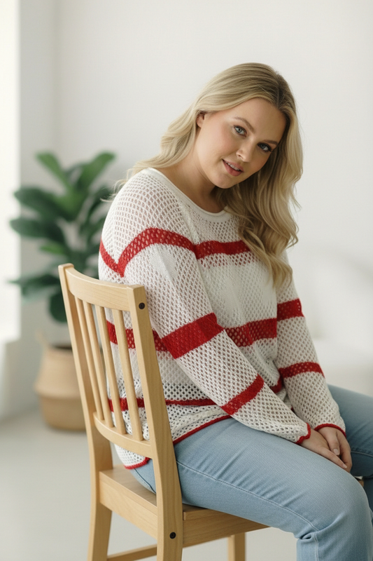 Plus Ivory Star Knit Patriotic Sweater
