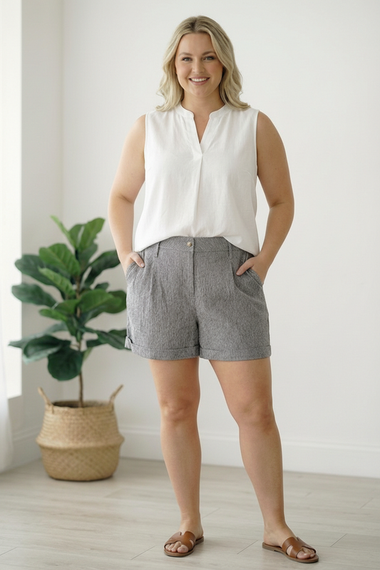 Plus Striped Pocketed Shorts