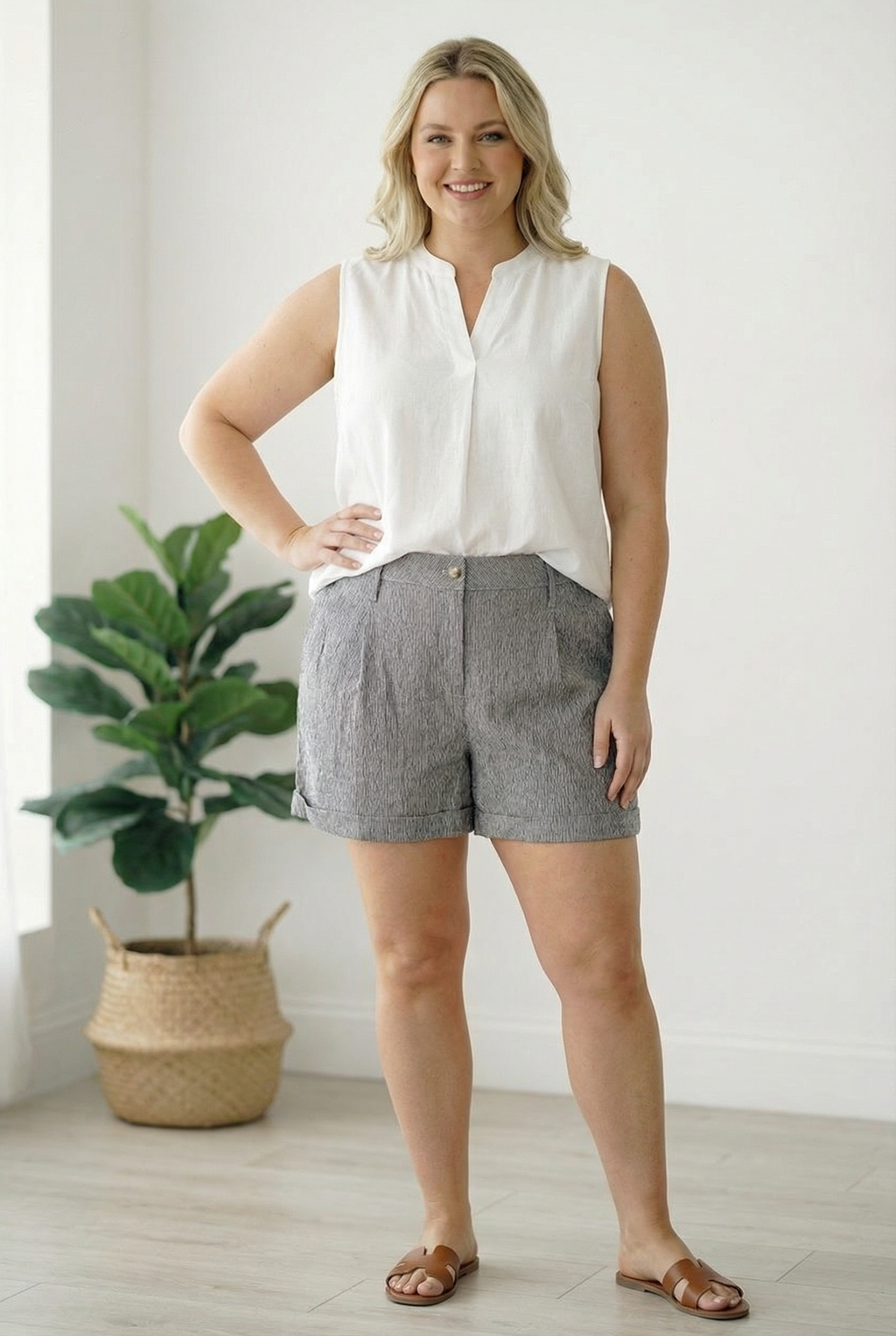 Plus Striped Pocketed Shorts