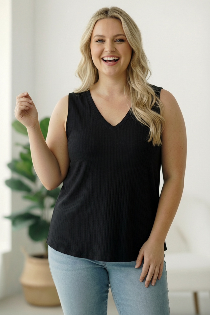 Plus Black Solid Tank