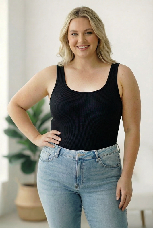 Plus Black Ribbed Bodysuit