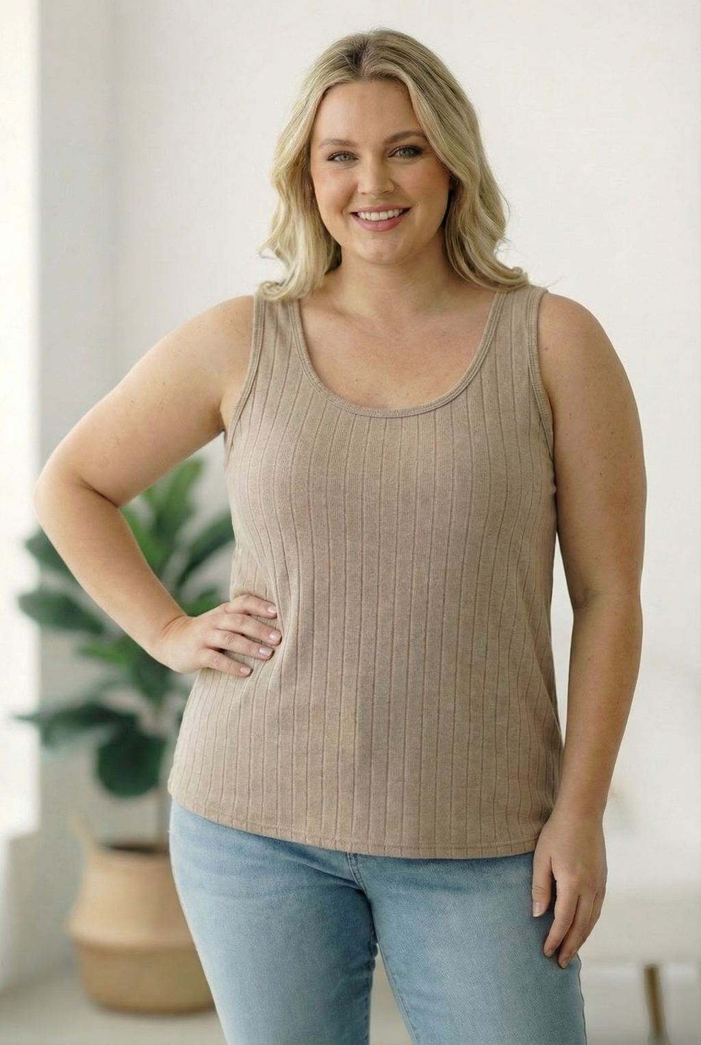 Plus Taupe Ribbed Tank