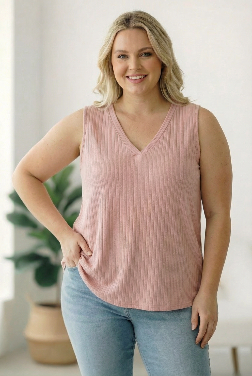 Plus Blush Ribbed Texture Soft Tank