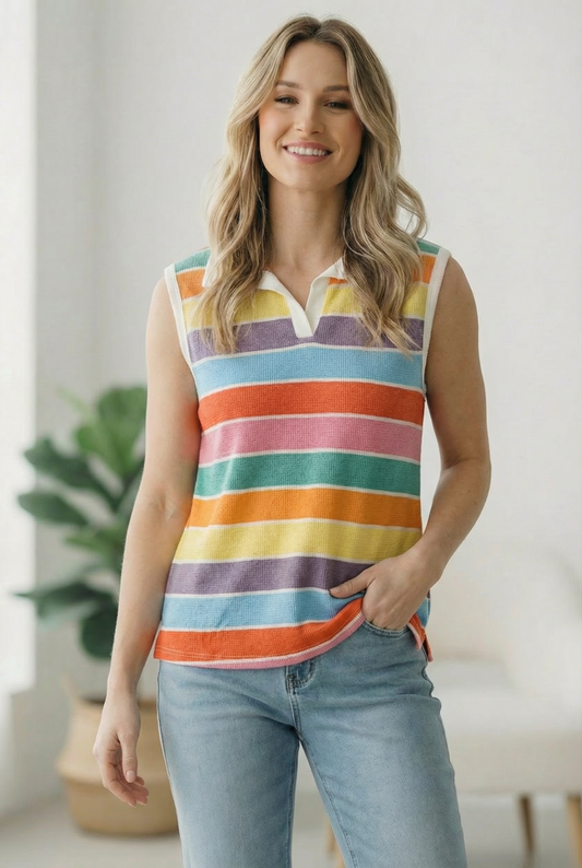 Stripe Thermal Collared Top
