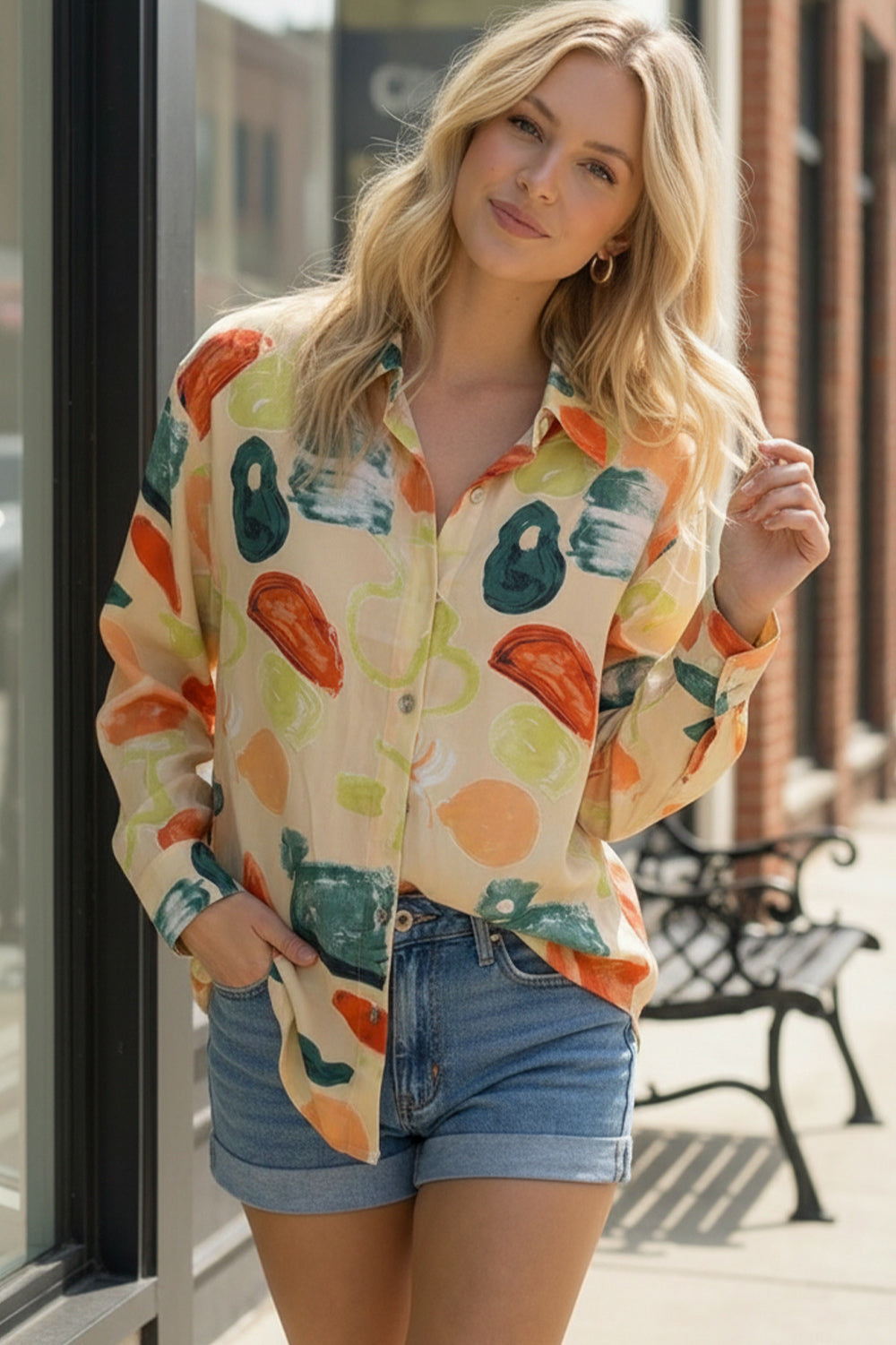 Woven Button Printed Blouse