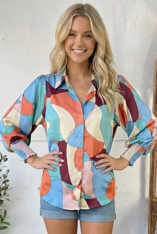 Multi Geo Print Woven Top