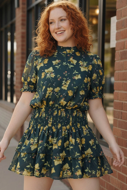 Plus Navy Woven Lined Floral Dress