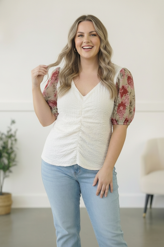 Plus Ivory Floral Sleeve Top