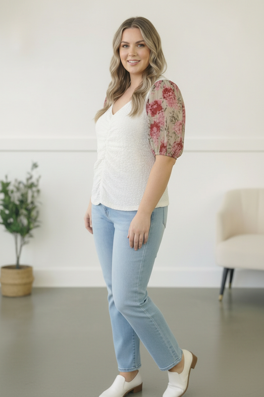 Plus Ivory Floral Sleeve Top
